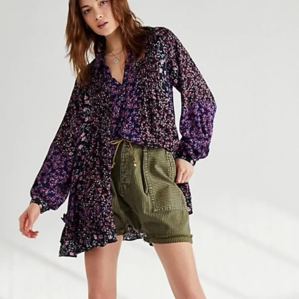Free People Tunic Dress Women’s Size Small Floral Multi Long Sleeve Flowy Boho‎